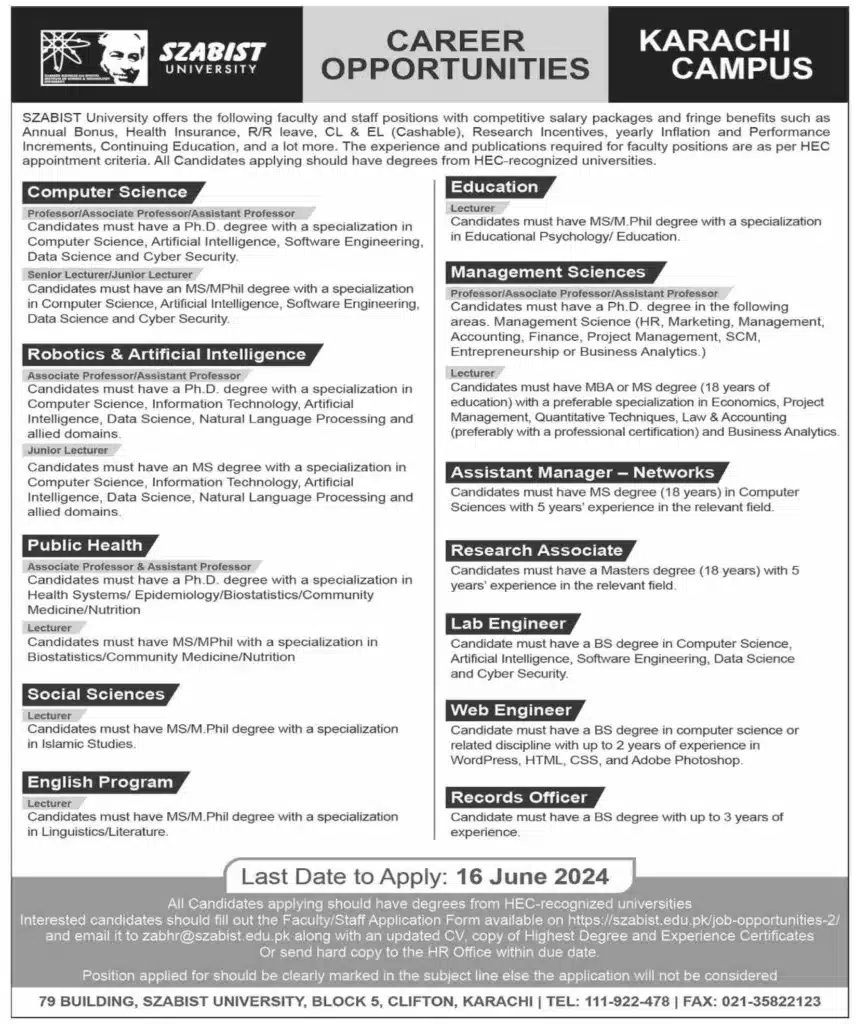 Career Openings At Szabist College Karachi Campus Jobs 2024
Szabist Karachi Jobs 2024, Szabist Jobs 2024, Szabist Job Opportunities, Szabist Job Opportunities Karachi, Szabist Hyderabad Jobs, Szabist Islamabad Jobs