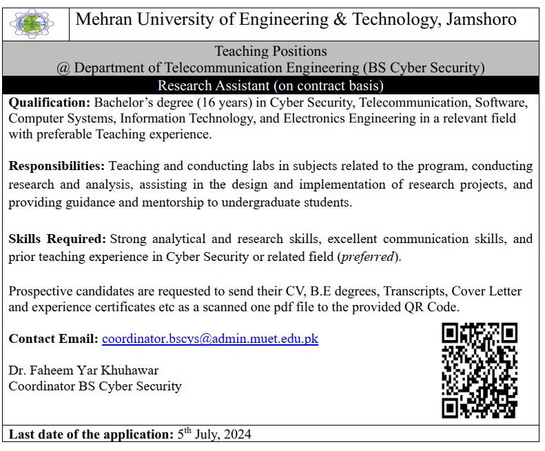 Mehran University Engineering Job Opportunities, Mehran University Of Engineering &Amp; Technology, Muet, Faculty Positions, Highly Qualified Professionals, Domicile In Sindh, Academia, Innovation, Excellence, Engineering Education, Dynamic Individuals, Academic Team, Job Opportunity, Engineering And Technology Education, Professor (Bps-21), Bio-Medical Engineering, Computer System Engineering, Electrical Engineering, Software Engineering, Telecommunication Engineering, Industrial Engineering &Amp; Management, Petroleum &Amp; Natural Gas Engineering, Textile Engineering, Institute Of Science, Technology &Amp; Development, Mu-Ist&Amp;D, Academic And Research Excellence, Groundbreaking Research, Publish Influential Papers, Strategic Goals, Associate Professor (Bps-20), Architecture, U.s.-Pak. Center For Advanced Studies In Water, Uspcas-W, Chemical Engineering, Metallurgy &Amp; Materials Engineering, Mechatronics Engineering, Basic Science &Amp; Related Studies, Mathematics, Centre For English Language &Amp; Linguistics, Cell, Teaching And Research, Mentor Junior Faculty, Secure Research Funding, Innovative Teaching Methods, Professional Societies, Lecturer (Bps-18), Civil Engineering, Environmental Engineering And Management, Mechanical Engineering, Institute Of Information &Amp; Communication Technology, Iict, Teaching Faculty, High-Quality Education, Conducive Learning Environment, Curriculum Development, Student Counseling, Higher Education Commission, Hec, Pakistan, Qualifications, Experience, Publications, Eligibility Criteria, Online Application Form, Application Fee, Auto Generated Challan, Habib Bank Limited, Mehran University Booth, Hbl, Cnic, Domicile, Pec Registration, Experience Certificates, Cv, Departmental Noc, Directorate Of Human Resources, Application Deadline, July 15, 2024, Research And Innovation, Professional Development, State-Of-The-Art Research Facilities, Vibrant Academic Community, Socio-Economic Development, Competitive Salary, Professional Development Opportunities, Detailed Eligibility Criteria, Muet Website, Bio-Medical Engineering, Computer System Engineering, Electrical Engineering, Software Engineering, Telecommunication Engineering, Industrial Engineering &Amp; Management, Petroleum &Amp; Natural Gas Engineering, Textile Engineering, Institute Of Science, Technology &Amp; Development, Mu-Ist&Amp;D, Architecture, U.s.-Pak. Center For Advanced Studies In Water, Uspcas-W, Chemical Engineering, Metallurgy &Amp; Materials Engineering, Mechatronics Engineering, Basic Science &Amp; Related Studies, Mathematics, Centre For English Language &Amp; Linguistics, Cell, Civil Engineering, Environmental Engineering And Management, Mechanical Engineering, Institute Of Information &Amp; Communication Technology, Iict, Teaching And Research, Academic Excellence, Engineering And Technology, Innovation, Mehran University Of Engineering &Amp; Technology, Jamshoro.