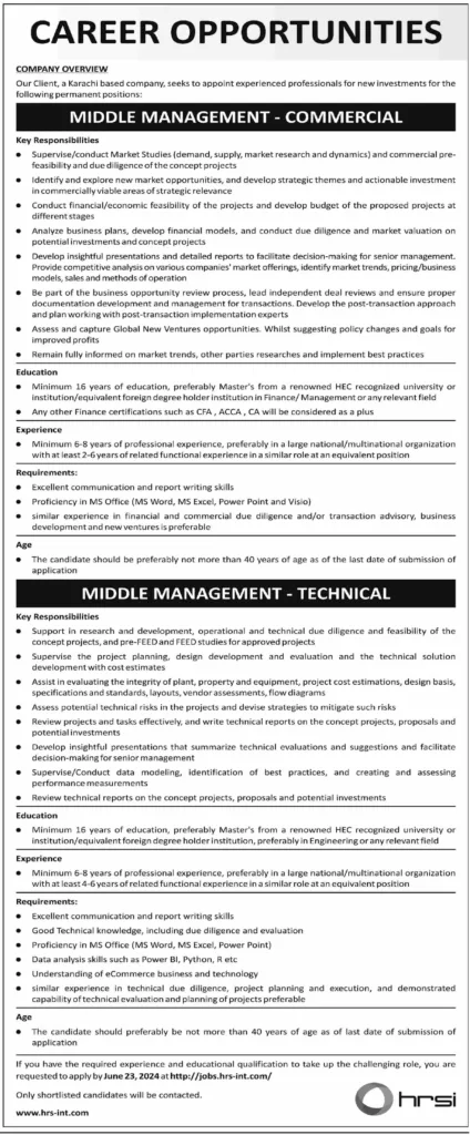 Career Opportunities At A Leading Karachi-Based Company