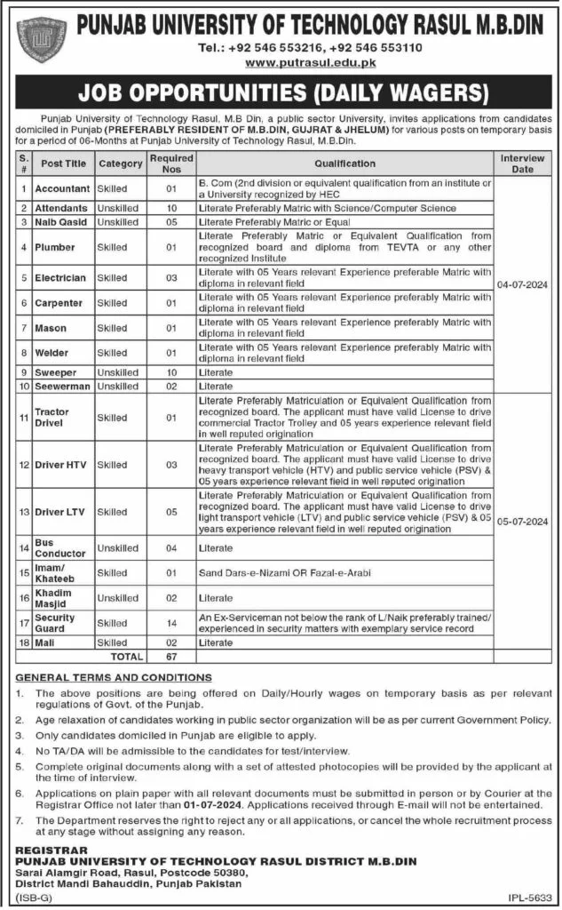 Punjab University Of Technology Rasul Jobs, M.b. Din Job Opportunities, Public Sector University Jobs, Temporary Positions At Punjab University, Daily Wage Jobs In Punjab, Skilled And Unskilled Job Openings, University Employment In Pakistan, Put Rasul Career Opportunities, Government Job Vacancies In M.b. Din, Job Application Process At Punjab University, Teaching And Non-Teaching Positions At Put Rasul, University Staff Recruitment, Punjab Domicile Job Openings, Skilled Labor Positions At Punjab University, Electrician And Plumber Jobs In Punjab, Administrative Positions At Put Rasul  Security Guard Jobs At University, Driver Job Openings In M.b. Din, Public Sector Employment Opportunities, University Recruitment 2024, Apply For Jobs At Put Rasul, Educational Sector Jobs In Pakistan, University Job Listings 2024, Punjab Government Job Recruitment, Employment At Public Universities In Pakistan. Government Jobs, University Jobs, Punjab University Of Technology Rasul Jobs, M.b. Din Jobs, Daily Wagers, Skilled Jobs, Unskilled Jobs, Public Sector Jobs, Education Sector Jobs, Punjab Jobs, Temporary Jobs, Accountant Jobs, Attendant Jobs, Naib Qasid Jobs, Plumber Jobs, Electrician Jobs, Carpenter Jobs, Mason Jobs, Welder Jobs, Sweeper Jobs, Sewerman Jobs, Driver Jobs  Bus Conductor Jobs, Imam Jobs, Security Guard Jobs, Mali Jobs, Punjab Domicile Jobs, Job Application Process, Government Recruitment, University Employment, Put Rasul Careers, Job Openings In Education Sector, Employment In Punjab. Punjab University Of Technology Rasul Jobs, M.b. Din Job Opportunities, Public Sector University Jobs, Temporary Positions At Punjab University, Daily Wage Jobs In Punjab, Skilled And Unskilled Job Openings, University Employment In Pakistan, Put Rasul Career Opportunities, Government Job Vacancies In M.b. Din, Job Application Process At Punjab University, Teaching And Non-Teaching Positions At Put Rasul, University Staff Recruitment, Punjab Domicile Job Openings, Skilled Labor Positions At Punjab University, Electrician And Plumber Jobs In Punjab, Administrative Positions At Put Rasul