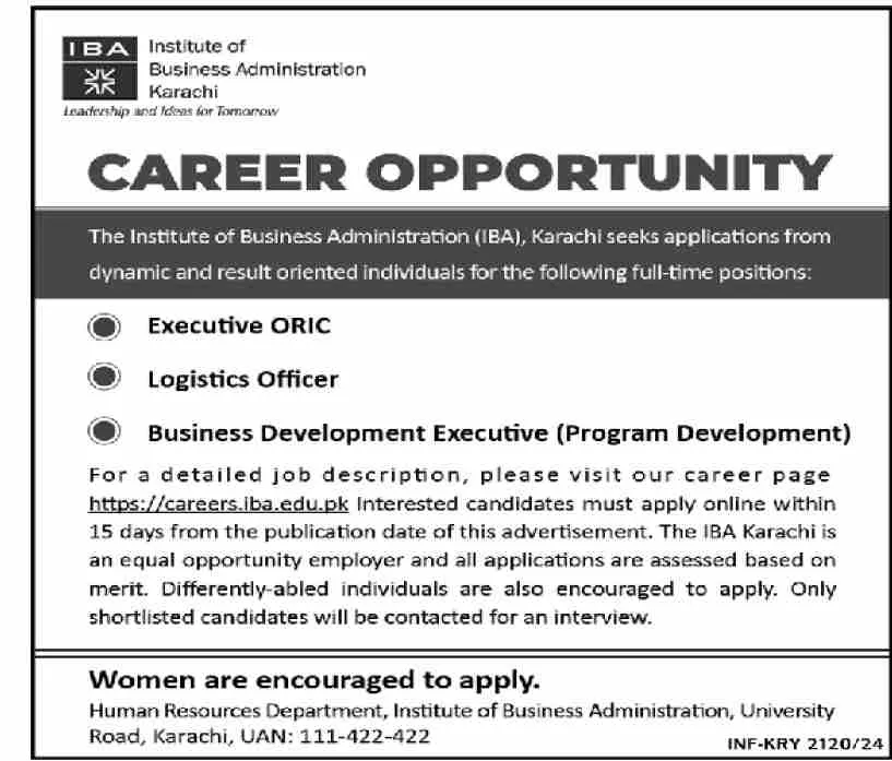  Institute Of Business Administration (Iba) Karachi Career Opportunities