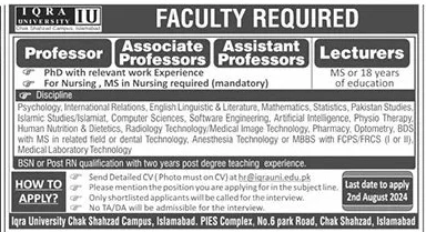 Iqra University Jobs 2024 Advertisement