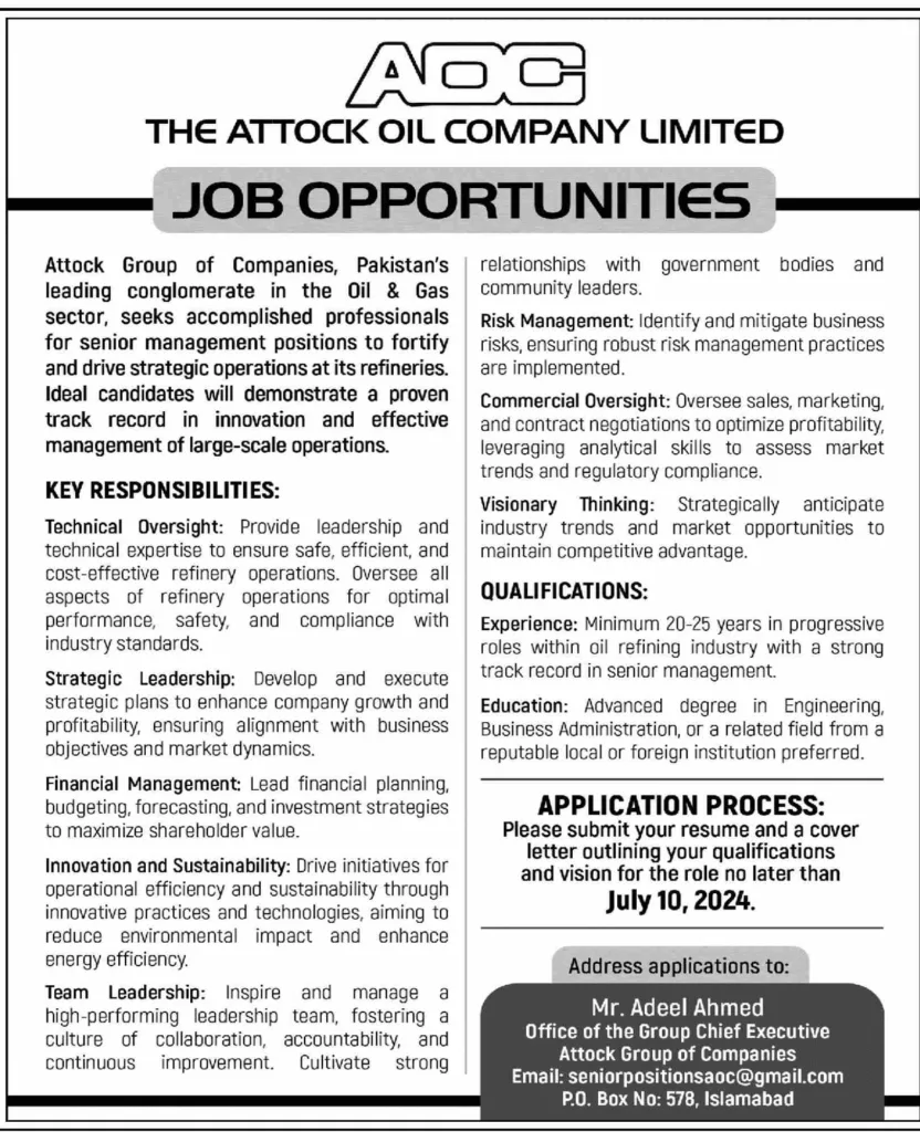 Job Opportunities At The Attock Oil Company Limited 2024