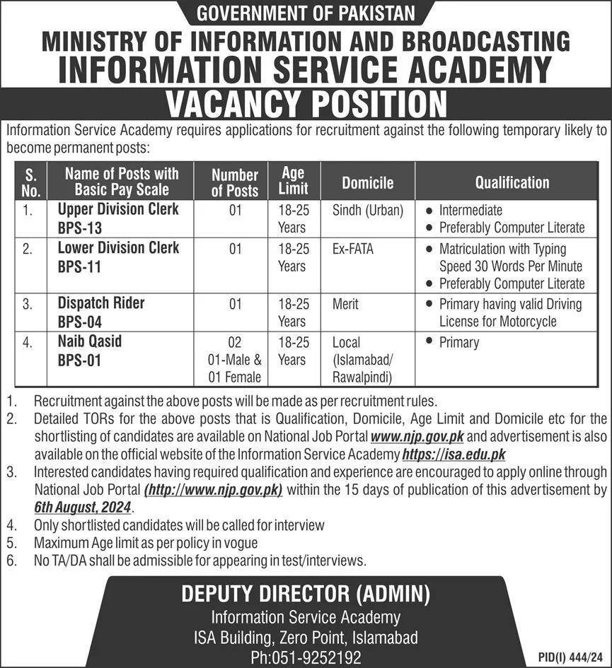 Moib Jobs In Islamabad 2024