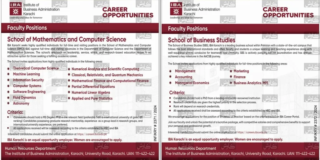 Iba Karachi Faculty Positions For 2024