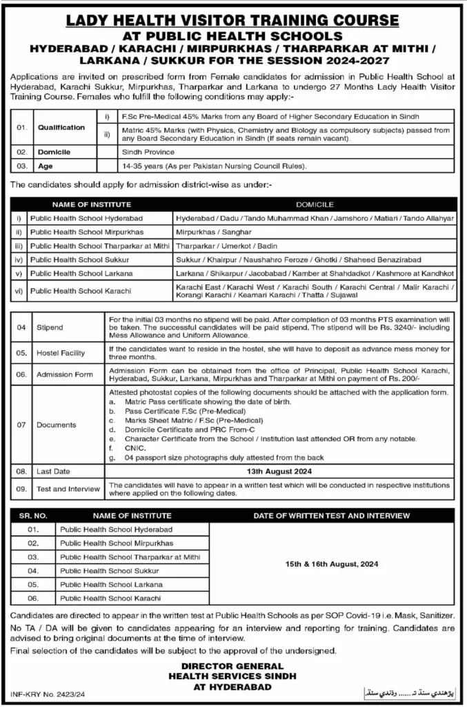 Lady Health Visitor Training Course 2024