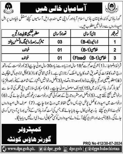 Governor House Jobs 2024 Apply Online