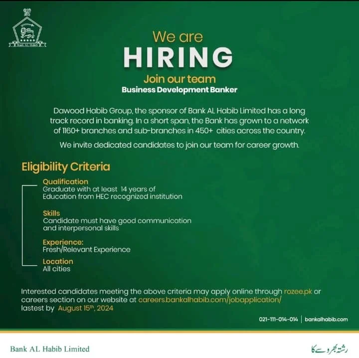 Bank Al Habib Jobs 2024 Apply Online